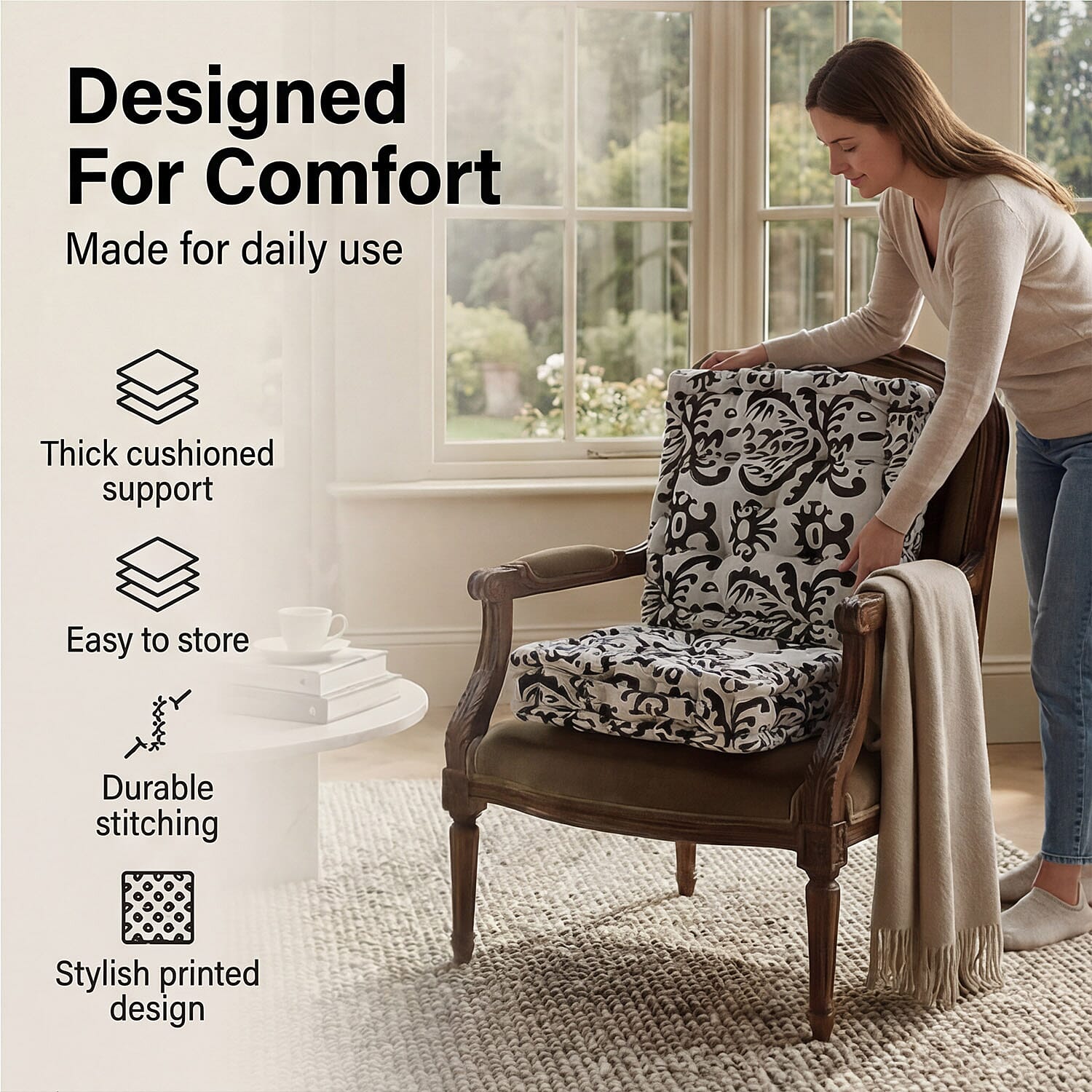 Bliss & Beyond Cotton Printed Cushion Cover (Size 40x8 cm) - Black & White