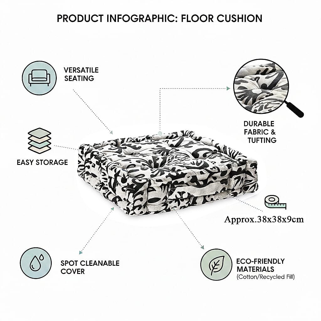 Bliss & Beyond Cotton Printed Cushion Cover (Size 40x8 cm) - Black & White