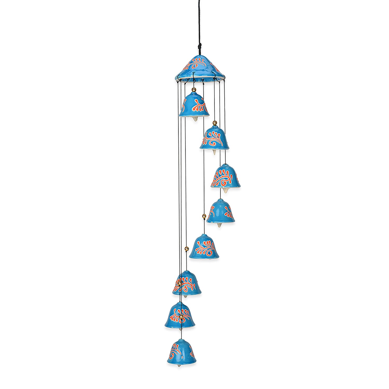 Multi-Tiered Decorative Ceramic Hanging Bells Wind Chime - Navy Blue