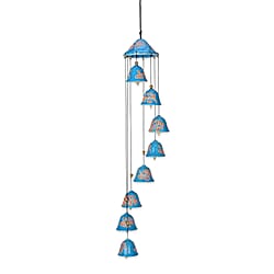 Multi-Tiered Decorative Ceramic Hanging Bells Wind Chime - Navy Blue