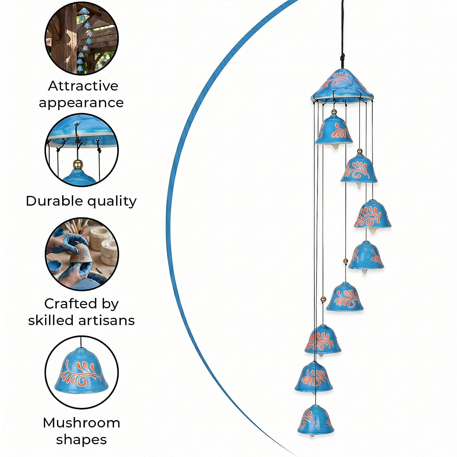 Multi-Tiered Decorative Ceramic Hanging Bells Wind Chime - Navy Blue