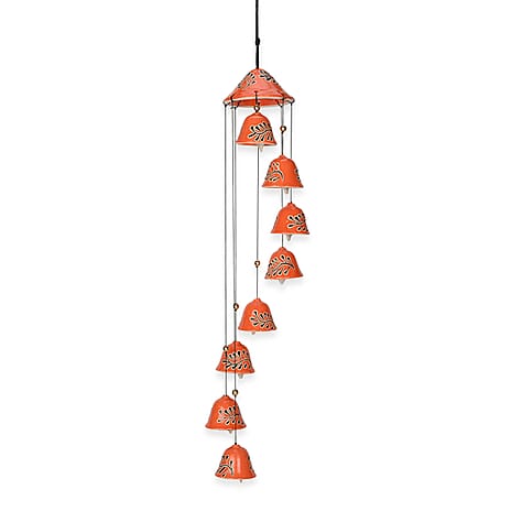 Multi-Tiered Decorative Ceramic Hanging Bells Wind Chime - Pink