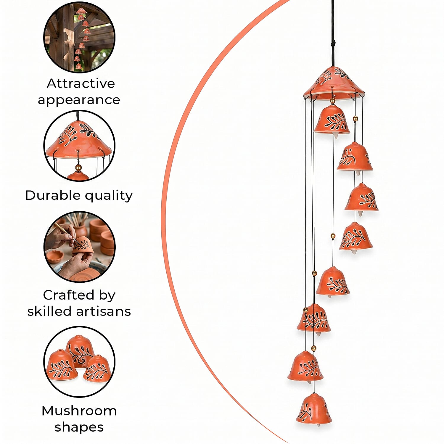 Multi-Tiered Decorative Ceramic Hanging Bells Wind Chime - Pink