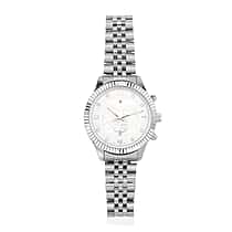 GENOA TIME V2 Miyota 2115 Quartz 3ATM WR Dragon Pattern & Crystal Dial & Silver Case Mens Watch with Silver Stainless Steel Strap