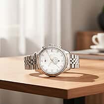 GENOA TIME V2 Miyota 2115 Quartz 3ATM WR Dragon Pattern & Crystal Dial & Silver Case Mens Watch with Silver Stainless Steel Strap