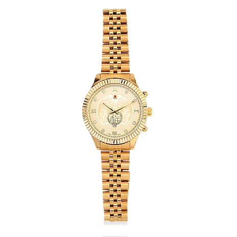 GENOA TIME V2 Miyota 2115 Quartz 3ATM WR Dragon Pattern & Crystal Dial & Gold Case Mens Watch with Gold Stainless Steel Strap