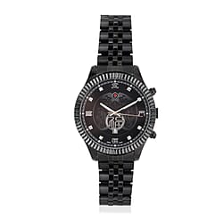 GENOA TIME V2 Miyota 2115 Quartz 3ATM WR Dragon Pattern & Crystal Dial & Black Case Mens Watch with Black Stainless Steel Strap