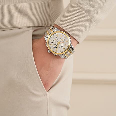 MAJESTY ELITE EDITION - MAJESTY Multifunctional Quartz LD53 WR White Day and night Dial Indicator - Two-Tone Case Mens Watch with Two-Tone Stainless Steel Strap