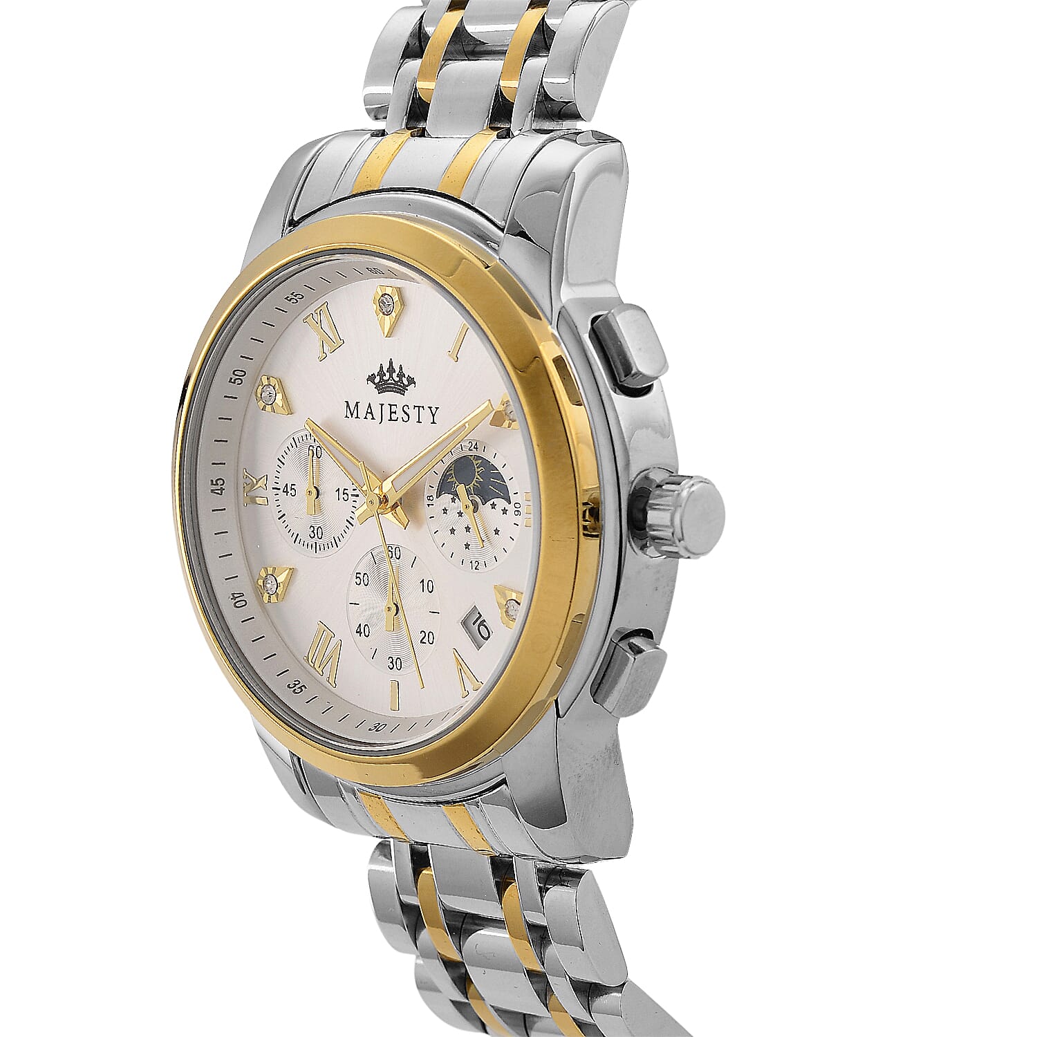 MAJESTY ELITE EDITION - MAJESTY Multifunctional Quartz LD53 WR White Day and night Dial Indicator - Two-Tone Case Mens Watch with Two-Tone Stainless Steel Strap