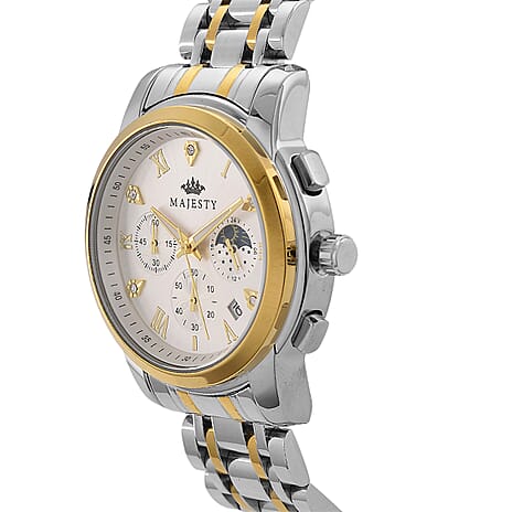 MAJESTY ELITE EDITION - MAJESTY Multifunctional Quartz LD53 WR White Day and night Dial Indicator - Two-Tone Case Mens Watch with Two-Tone Stainless Steel Strap