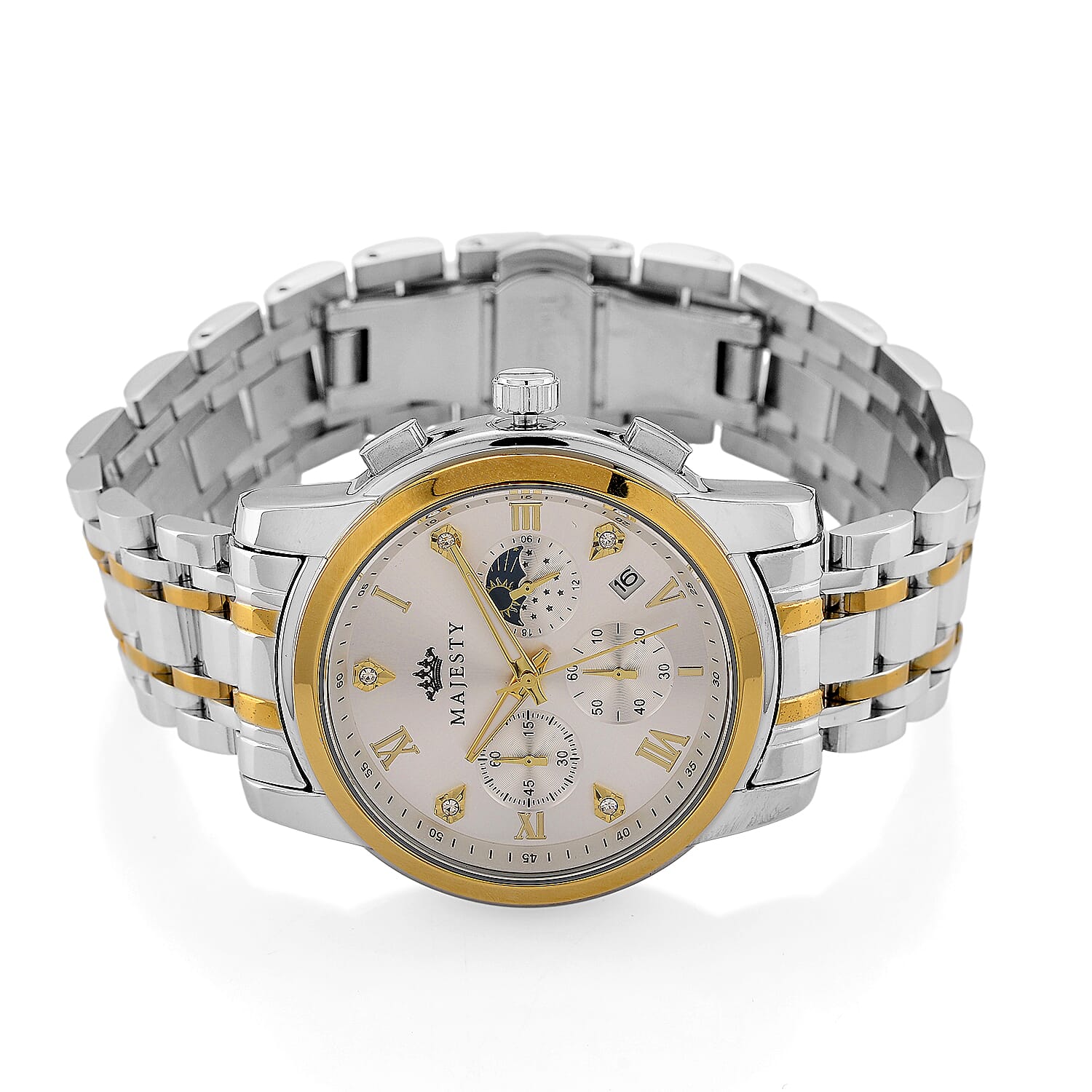 MAJESTY ELITE EDITION - MAJESTY Multifunctional Quartz LD53 WR White Day and night Dial Indicator - Two-Tone Case Mens Watch with Two-Tone Stainless Steel Strap