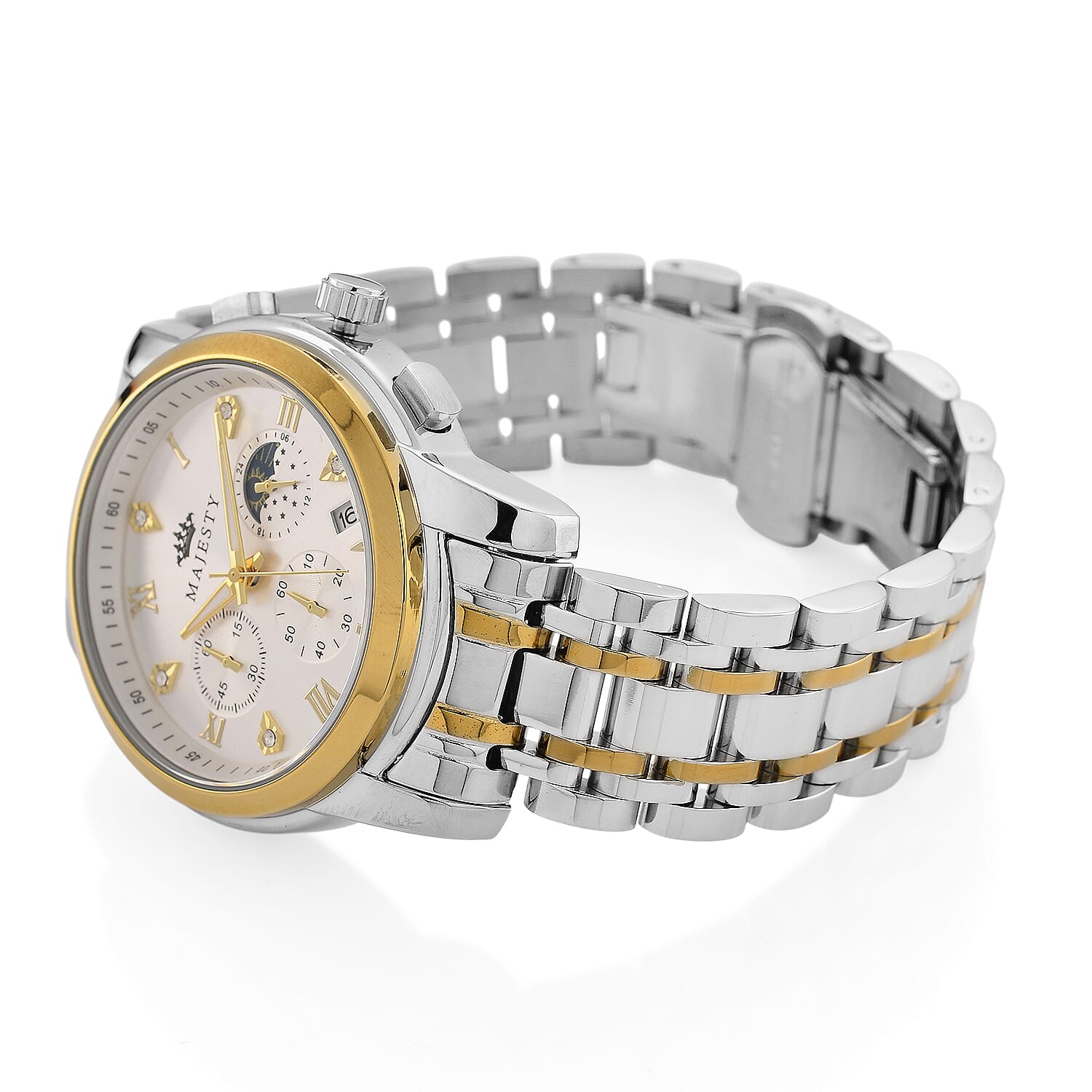 MAJESTY ELITE EDITION - MAJESTY Multifunctional Quartz LD53 WR White Day and night Dial Indicator - Two-Tone Case Mens Watch with Two-Tone Stainless Steel Strap