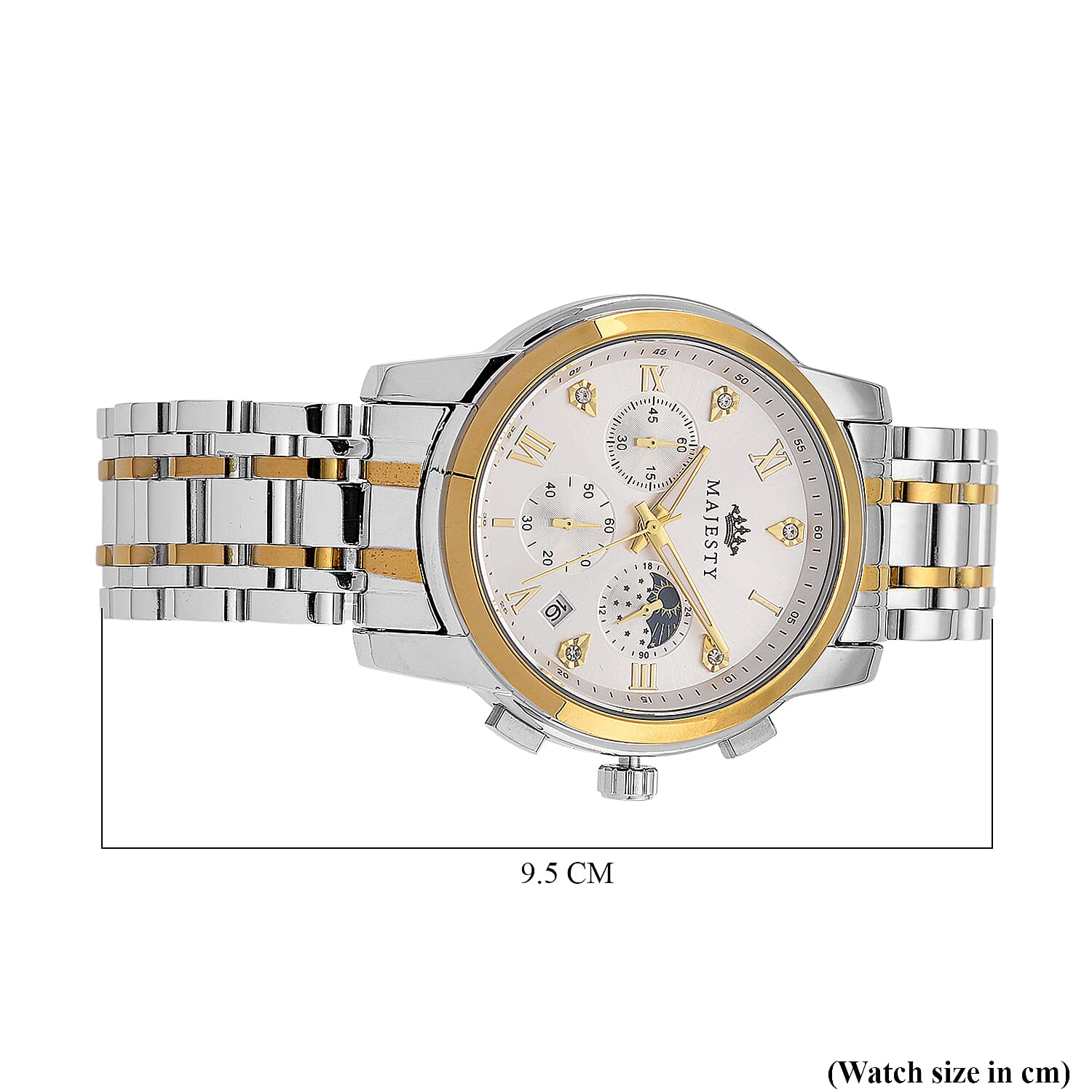 MAJESTY ELITE EDITION - MAJESTY Multifunctional Quartz LD53 WR White Day and night Dial Indicator - Two-Tone Case Mens Watch with Two-Tone Stainless Steel Strap