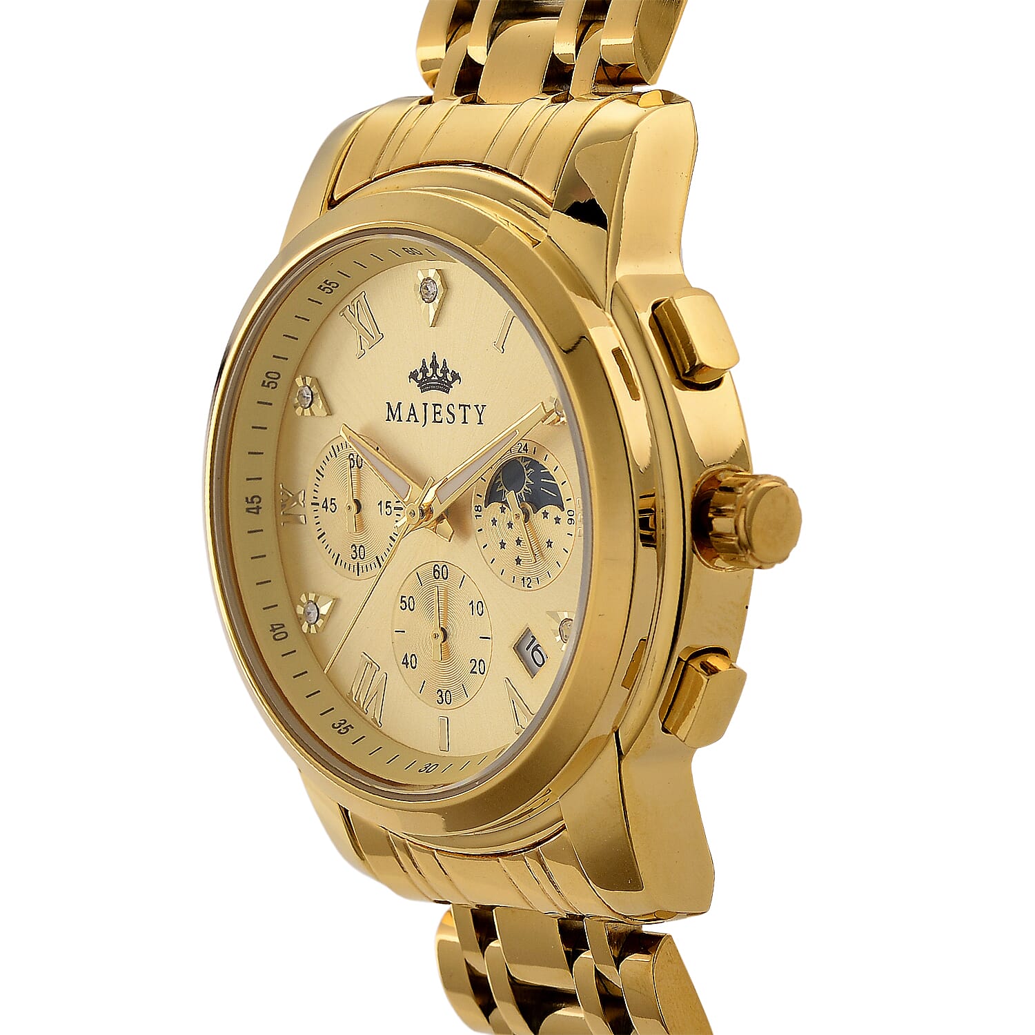 MAJESTY ELITE EDITION - MAJESTY Multifunctional Quartz LD53 WR Gold Day and night Dial - Gold Case Mens Watch with Gold Stainless Steel Strap