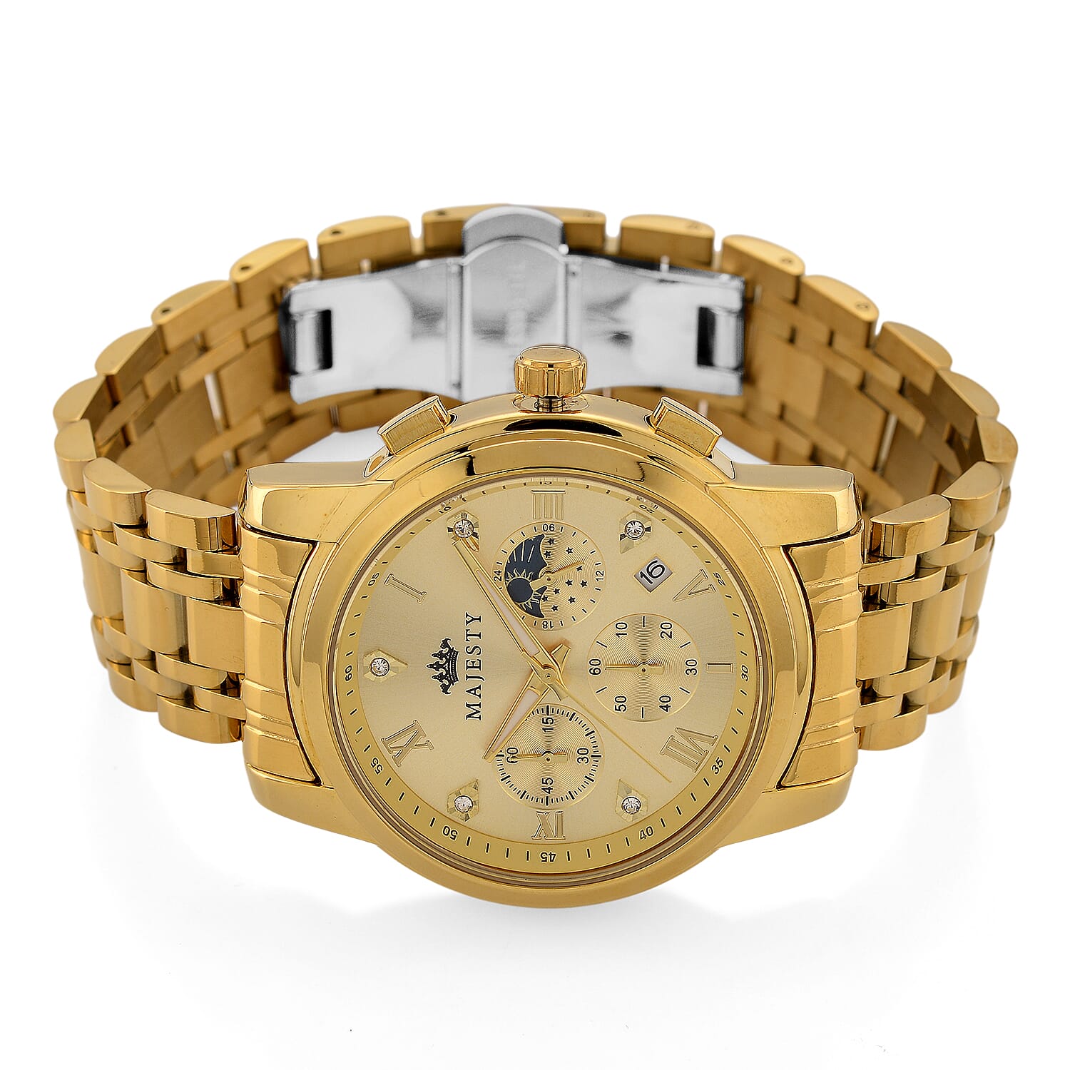 MAJESTY ELITE EDITION - MAJESTY Multifunctional Quartz LD53 WR Gold Day and night Dial - Gold Case Mens Watch with Gold Stainless Steel Strap