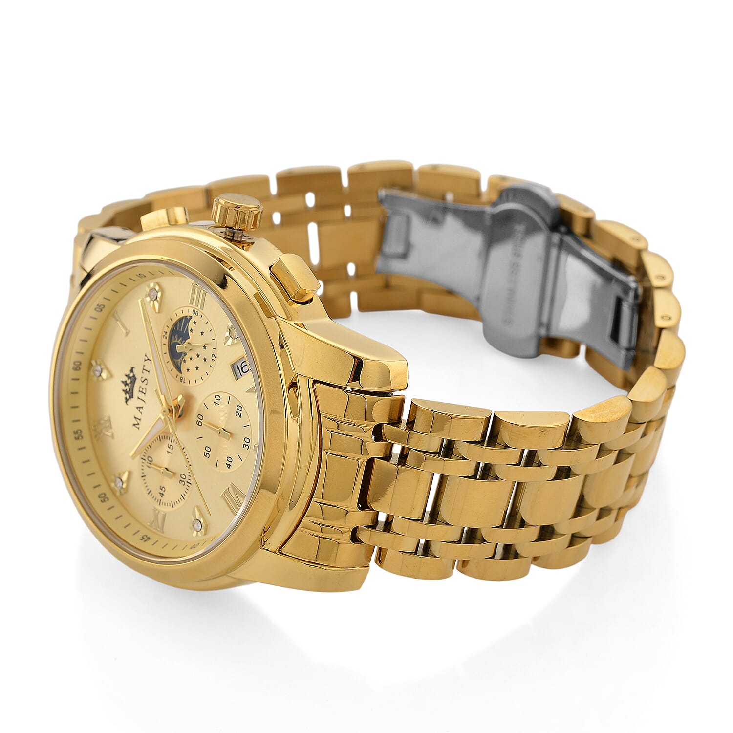 MAJESTY ELITE EDITION - MAJESTY Multifunctional Quartz LD53 WR Gold Day and night Dial - Gold Case Mens Watch with Gold Stainless Steel Strap