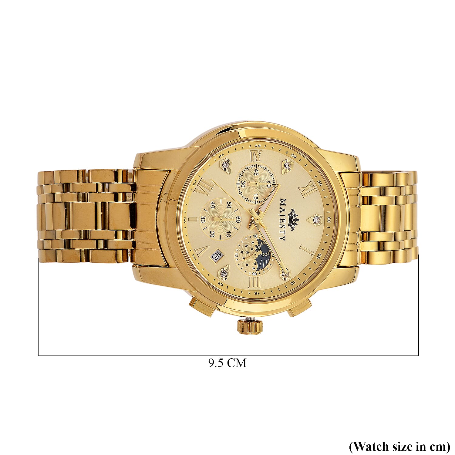 MAJESTY ELITE EDITION - MAJESTY Multifunctional Quartz LD53 WR Gold Day and night Dial - Gold Case Mens Watch with Gold Stainless Steel Strap