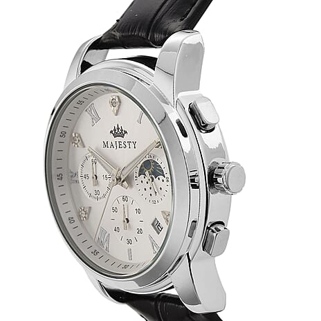 MAJESTY ELITE EDITION - Multifunctional Quartz Movement LD53 WR Day and night Dial - Silver Case Mens Watch with Leather Strap