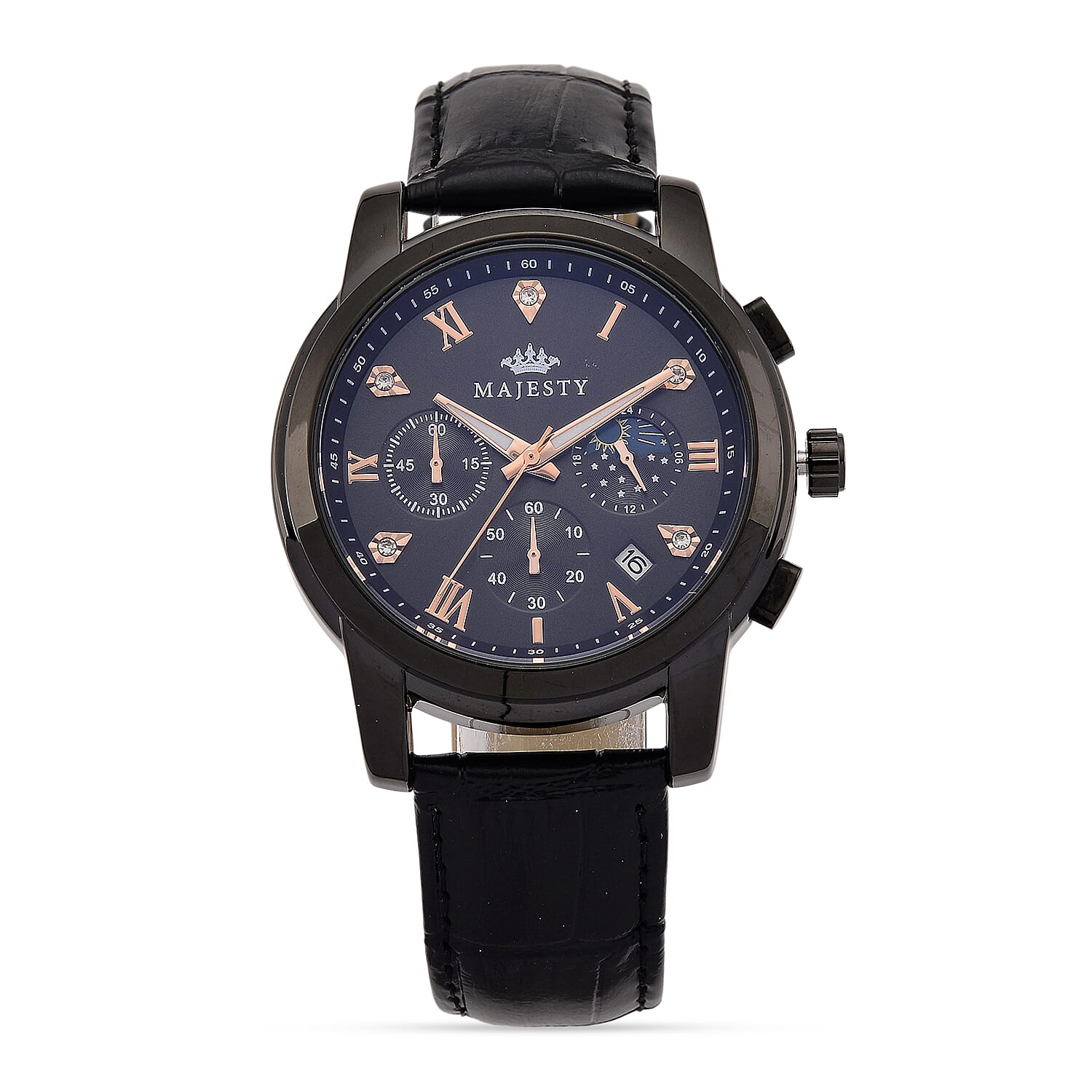 MAJESTY ELITE EDITION - MAJESTY Multifunctional Quartz LD53 WR Black Day and Night Dial - Black Case Mens Watch with Black Leather Strap