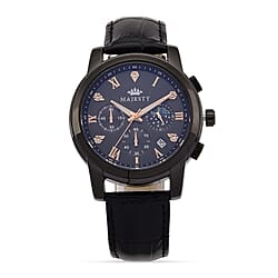 MAJESTY ELITE EDITION - MAJESTY Multifunctional Quartz LD53 WR Black Day and Night Dial - Black Case Mens Watch with Black Leather Strap