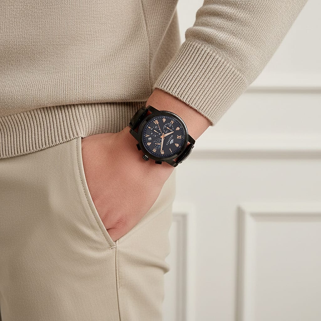 MAJESTY ELITE EDITION - MAJESTY Multifunctional Quartz LD53 WR Black Day and Night Dial - Black Case Mens Watch with Black Leather Strap