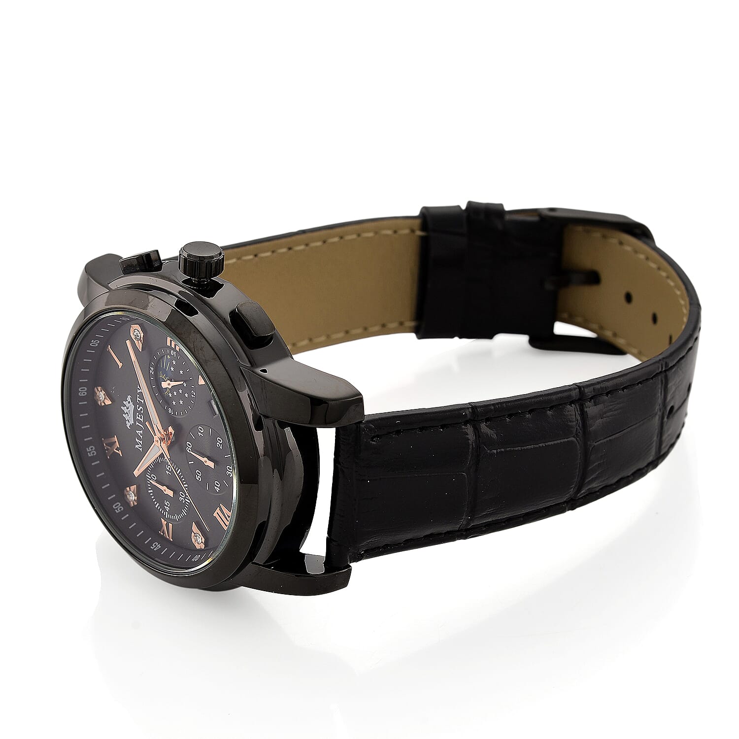 MAJESTY ELITE EDITION - MAJESTY Multifunctional Quartz LD53 WR Black Day and Night Dial - Black Case Mens Watch with Black Leather Strap