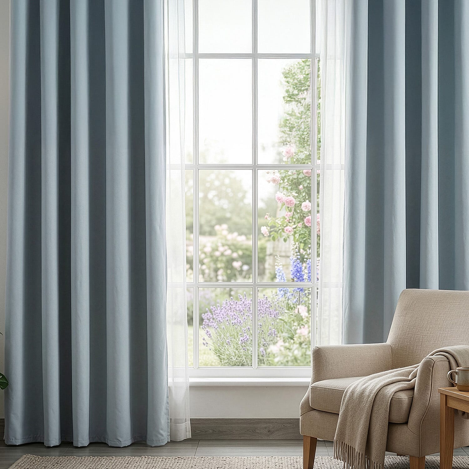 LIVMORE Set of 2 - 100% Light Blocking Coated Microfiber Curtains (132 x 245cm) - Light Cyan