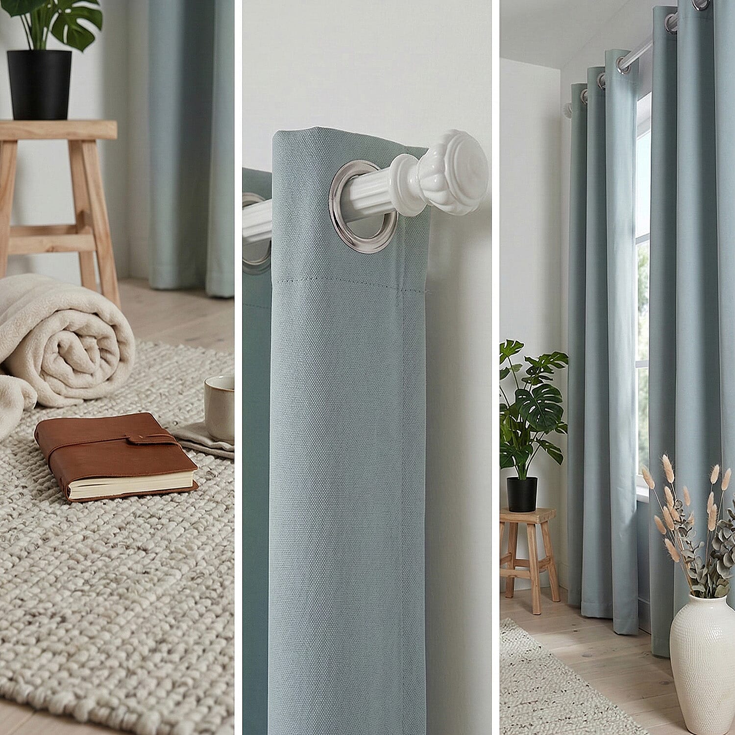 LIVMORE Set of 2 - 100% Light Blocking Coated Microfiber Curtains (132 x 245cm) - Light Cyan