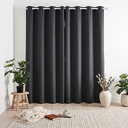 LIVMORE Set of 2 - 100% Light Blocking Coated  Curtains (132 x 245cm) - Light Grey