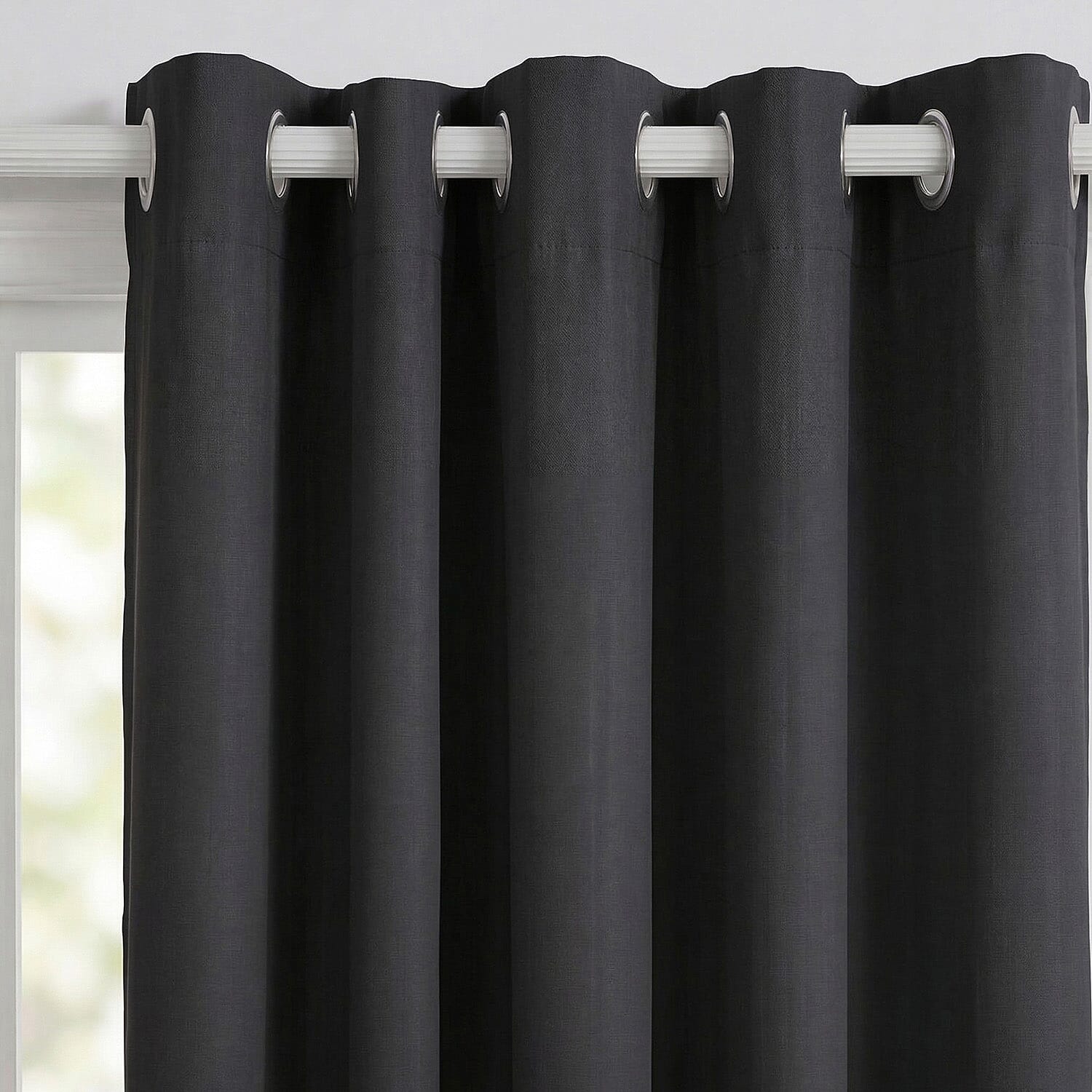 LIVMORE Set of 2 - 100% Light Blocking Coated Curtains (132 x 245cm) - Black