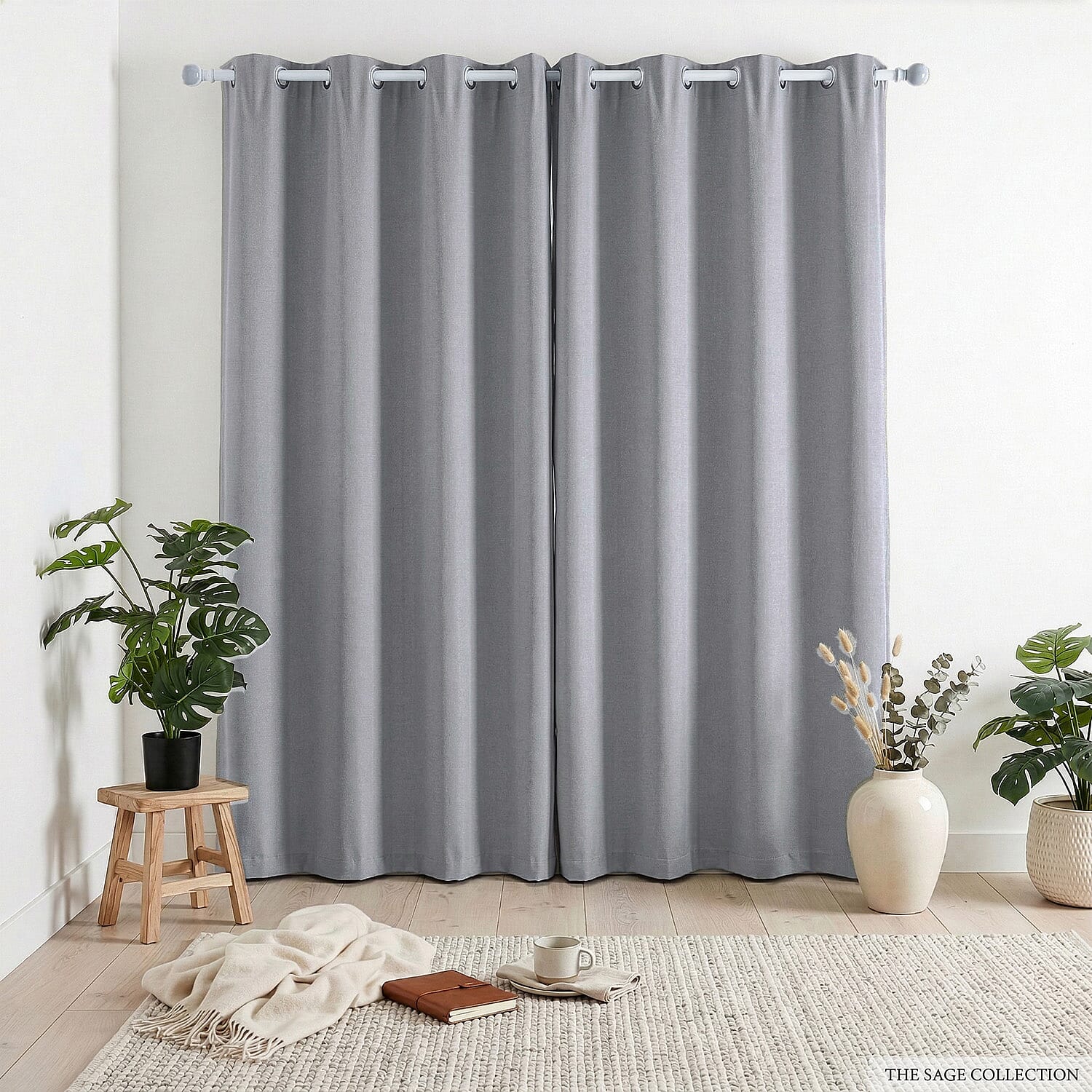 LIVMORE Set of 2 - 100% Light Blocking Coated  Curtains (132 x 245cm) - Light Grey