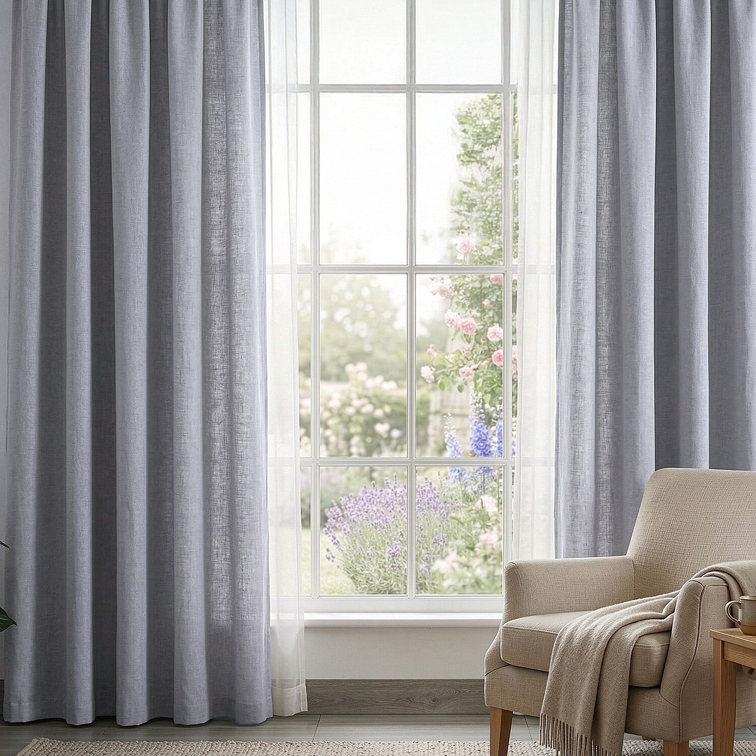 LIVMORE Set of 2 - 100% Light Blocking Coated  Curtains (132 x 245cm) - Light Grey