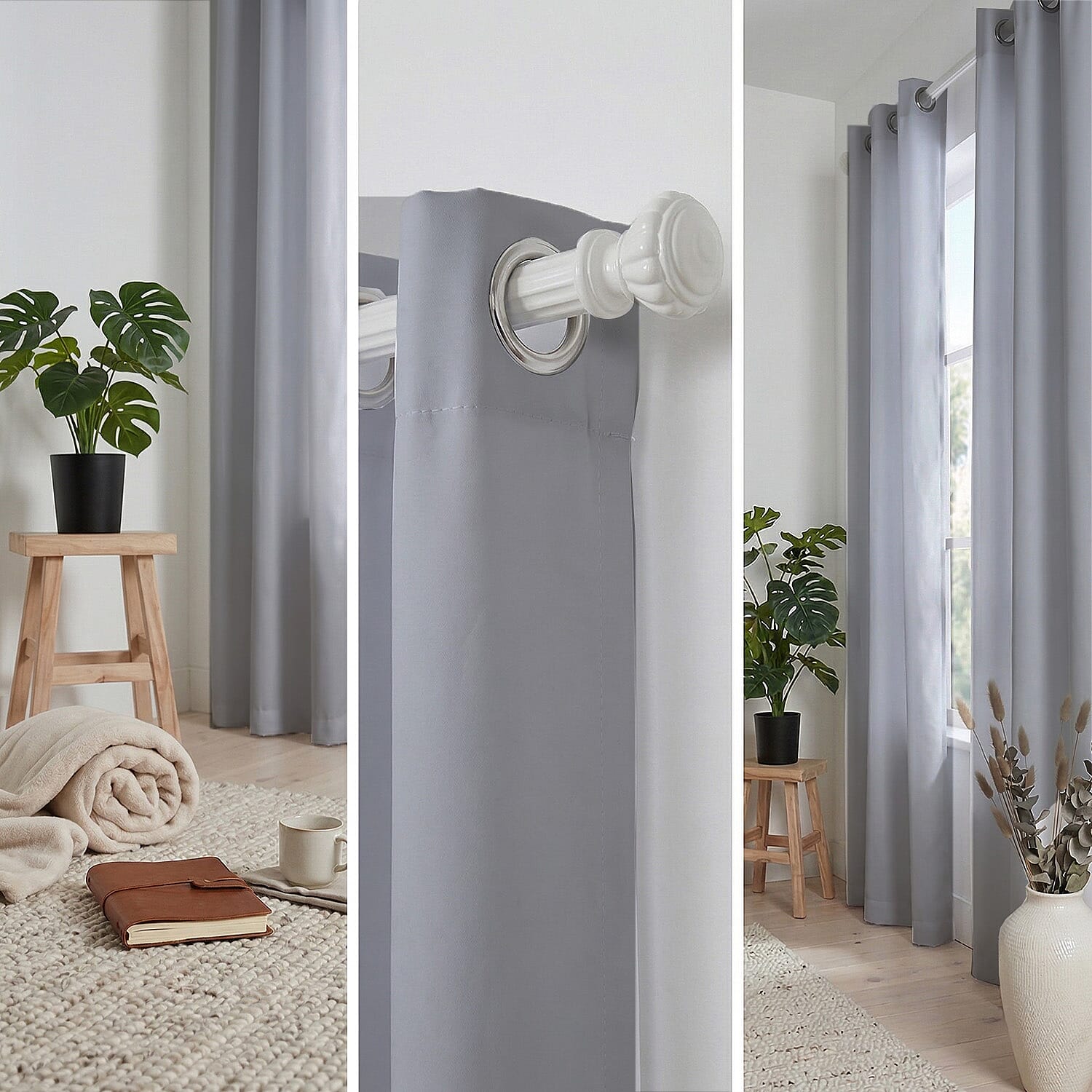 LIVMORE Set of 2 - 100% Light Blocking Coated  Curtains (132 x 245cm) - Light Grey