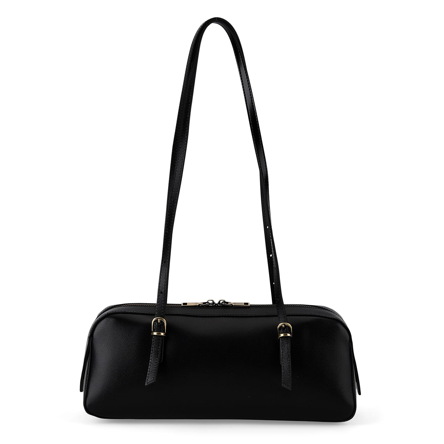 Premium Genuine Leather Cylindrical Barrel Tote Bag - Black