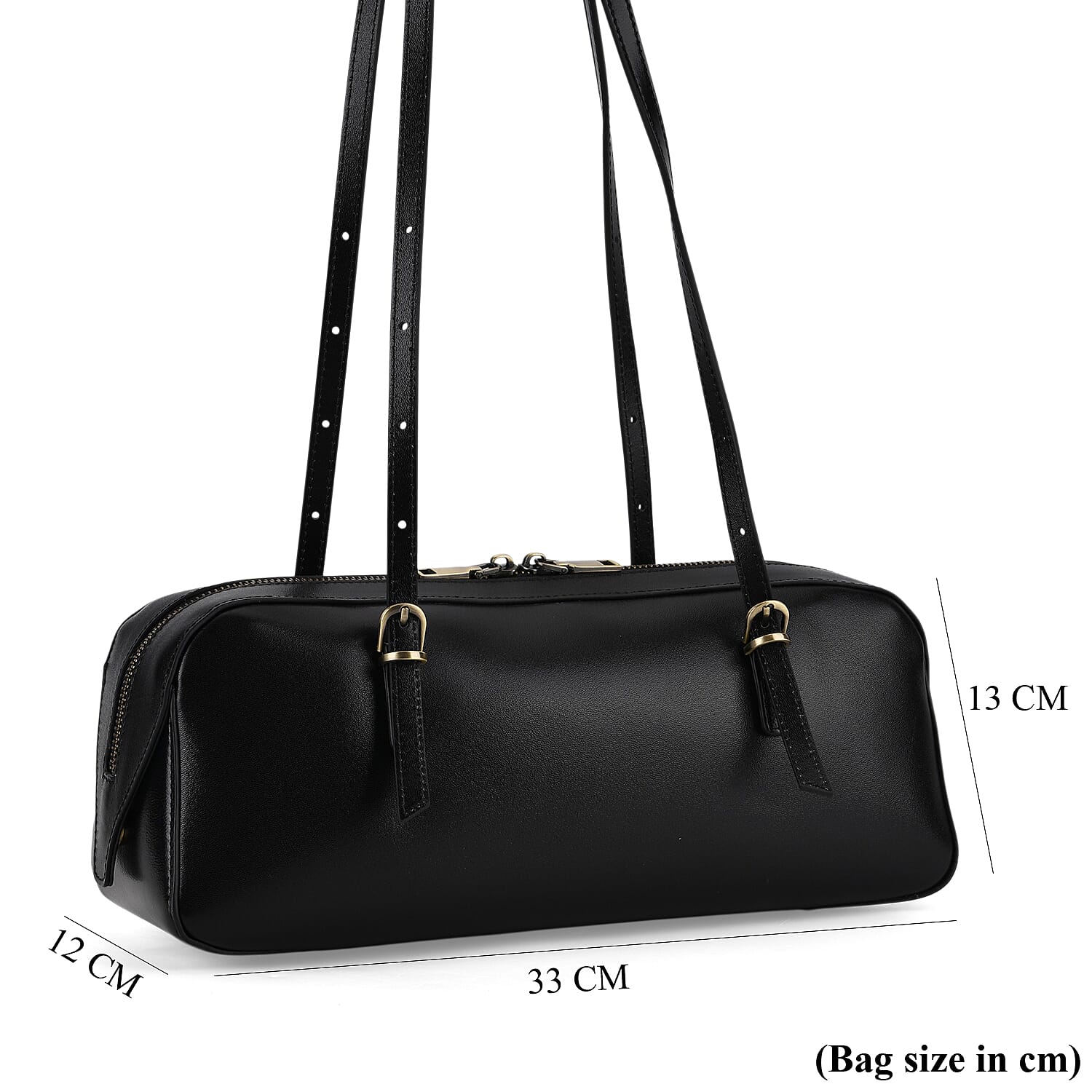 Premium Genuine Leather Cylindrical Barrel Tote Bag - Black
