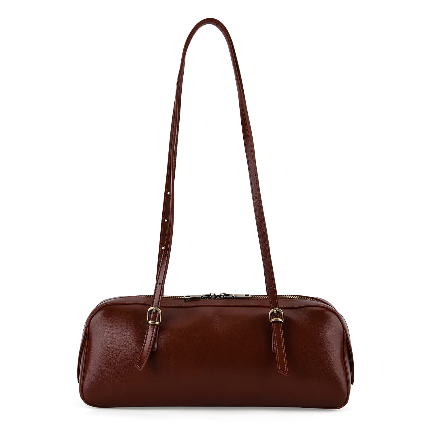 Premium Genuine Leather Cylindrical Barrel Tote Bag - Brown