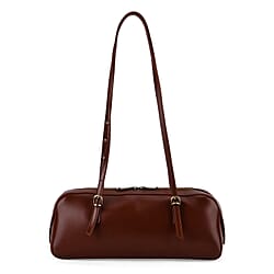 Premium Genuine Leather Cylindrical Barrel Tote Bag - Brown