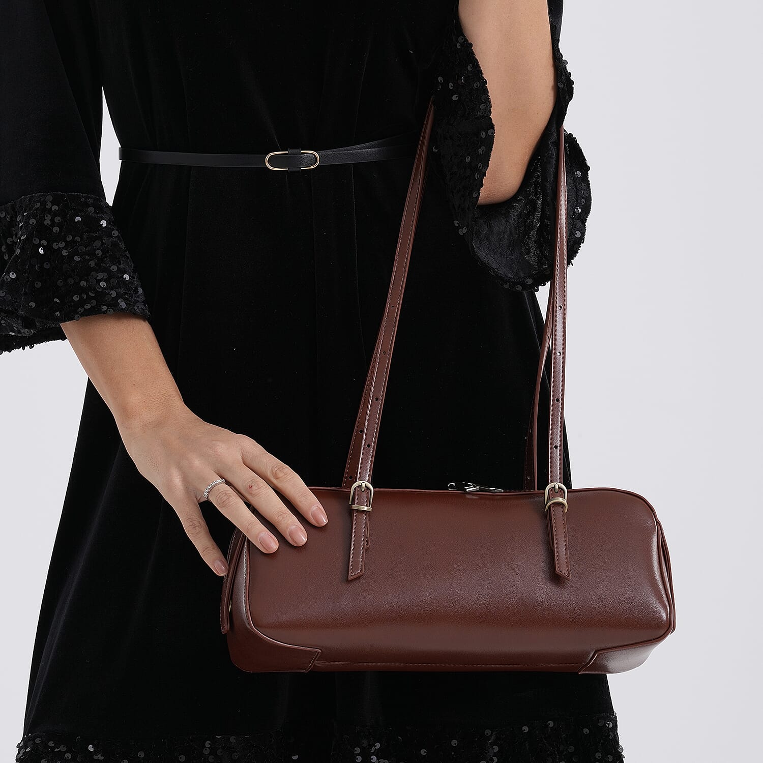 Premium Genuine Leather Cylindrical Barrel Tote Bag - Brown