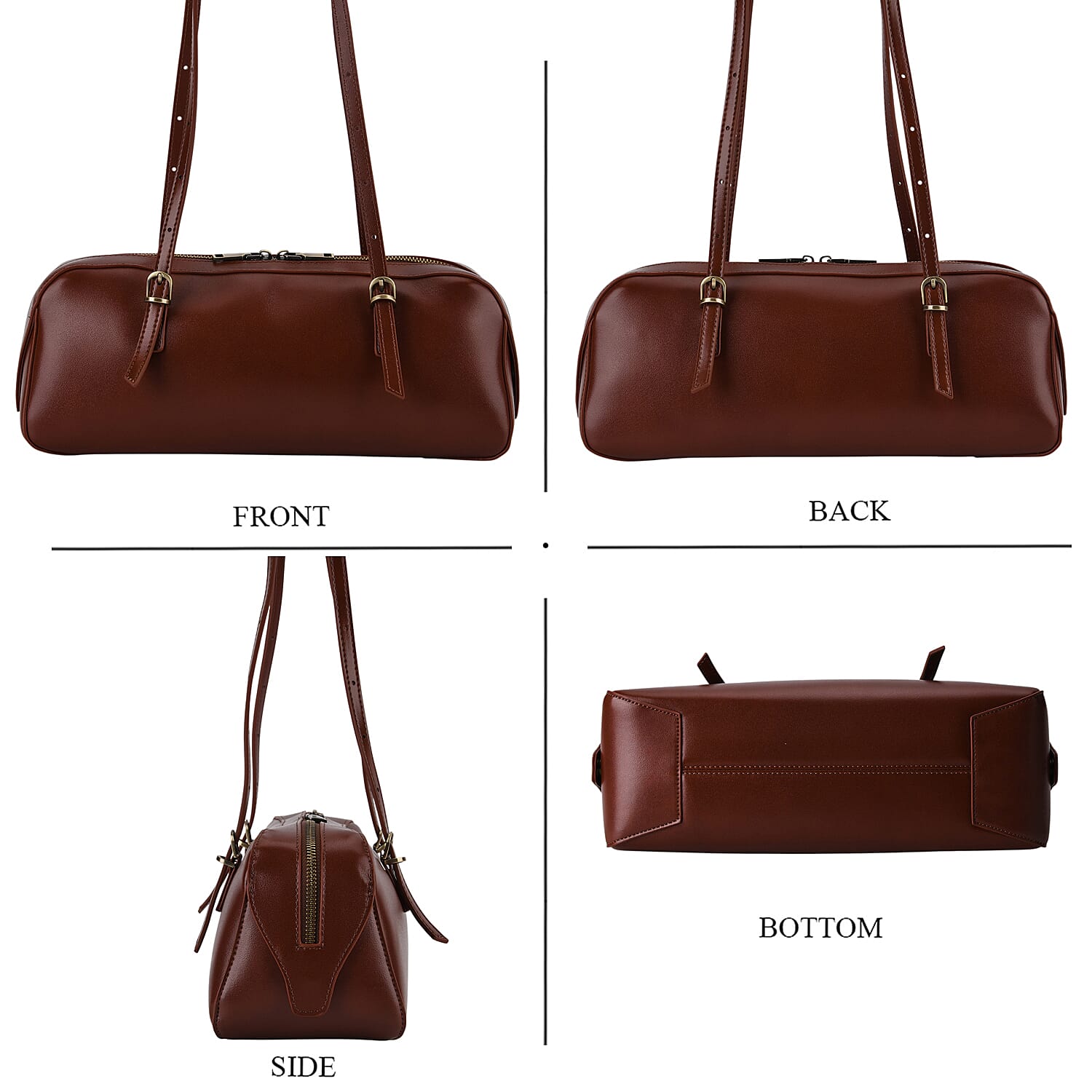 Premium Genuine Leather Cylindrical Barrel Tote Bag - Brown