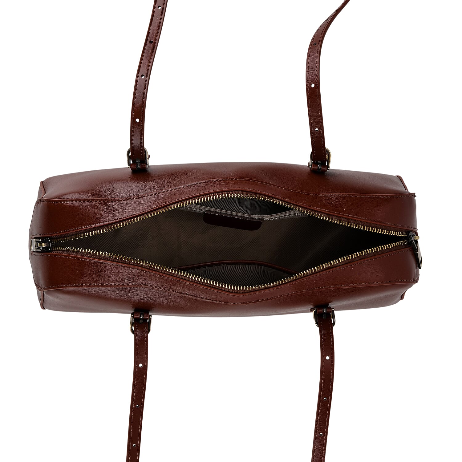 Premium Genuine Leather Cylindrical Barrel Tote Bag - Brown