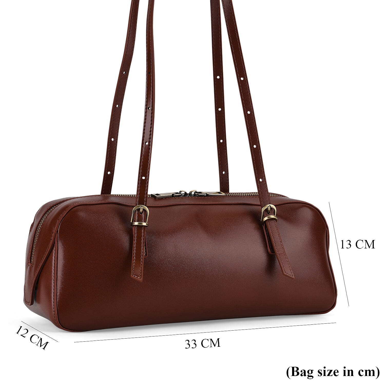 Premium Genuine Leather Cylindrical Barrel Tote Bag - Brown