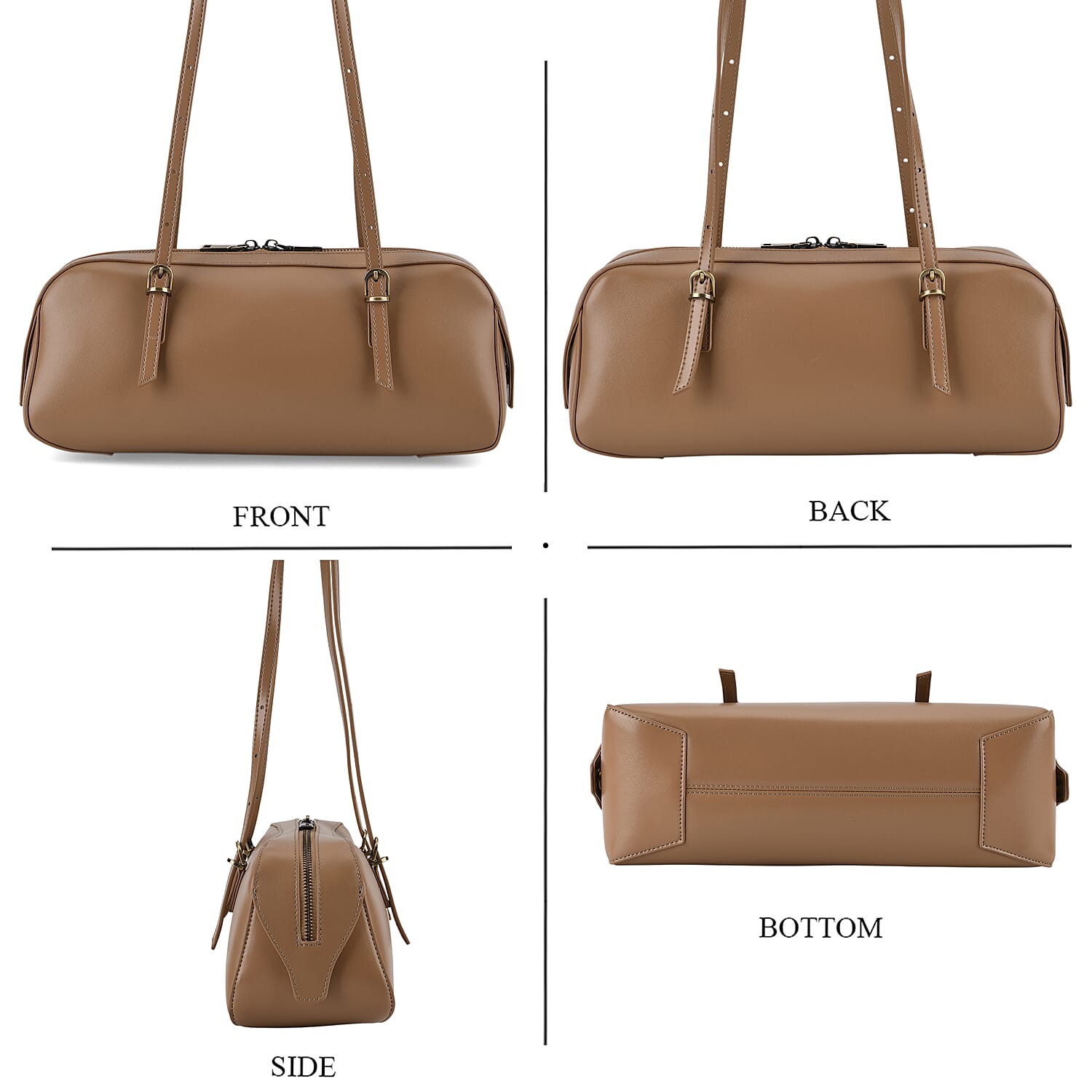 Premium Genuine Leather Cylindrical Barrel Tote Bag - Tan