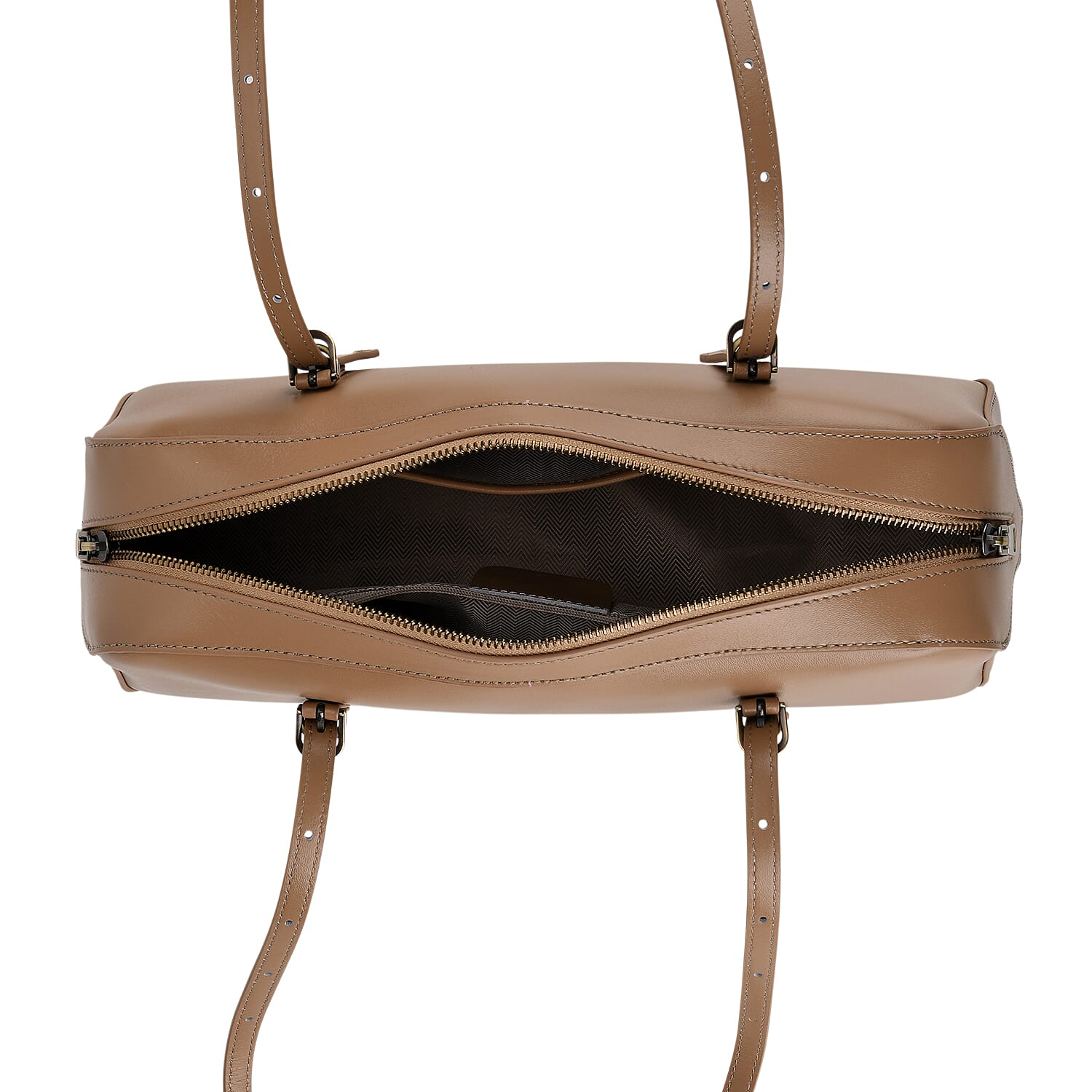 Premium Genuine Leather Cylindrical Barrel Tote Bag - Tan