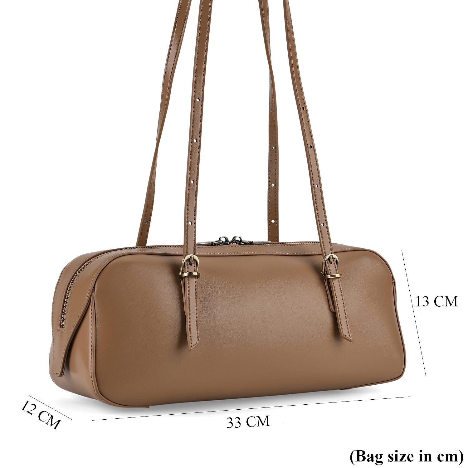 Premium Genuine Leather Cylindrical Barrel Tote Bag - Tan