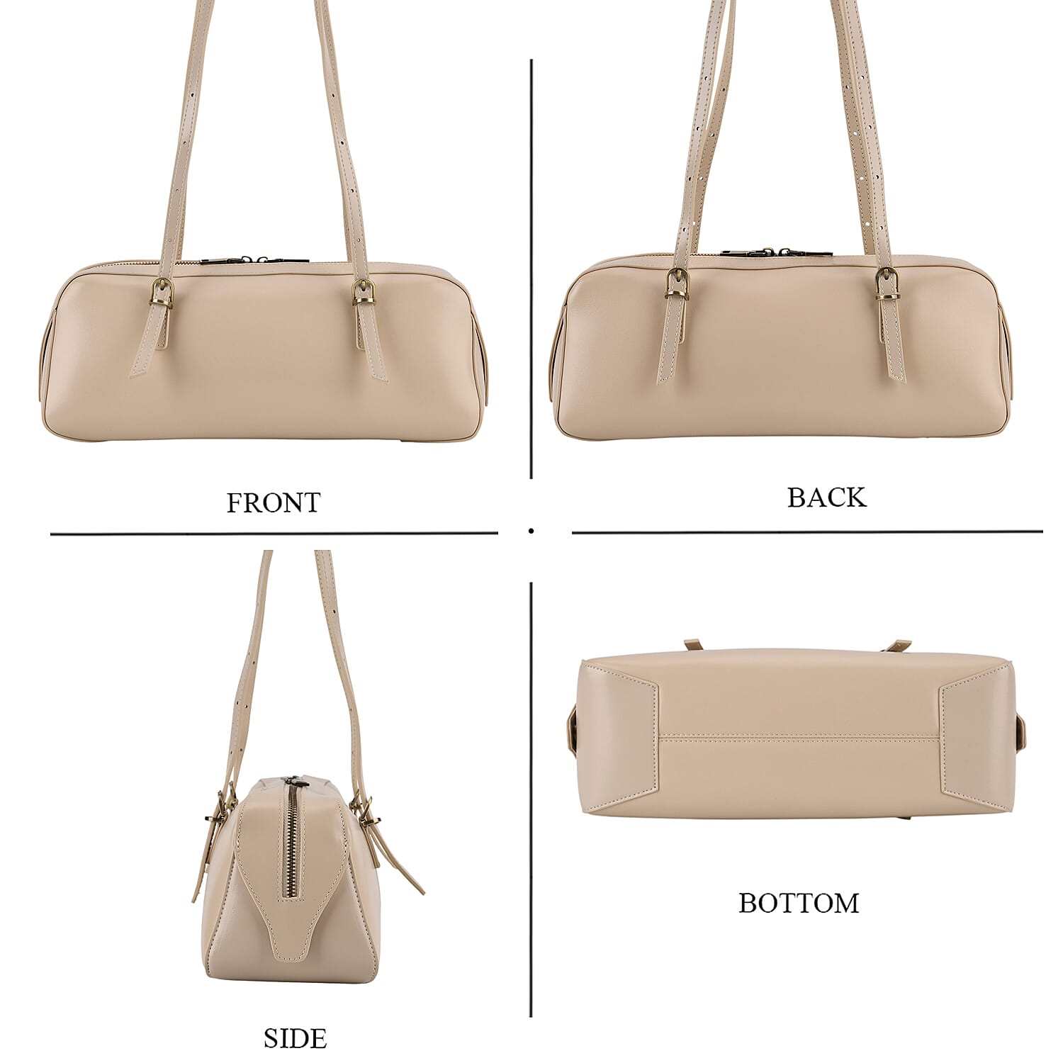 Premium Genuine Leather Cylindrical Barrel Tote Bag - Beige
