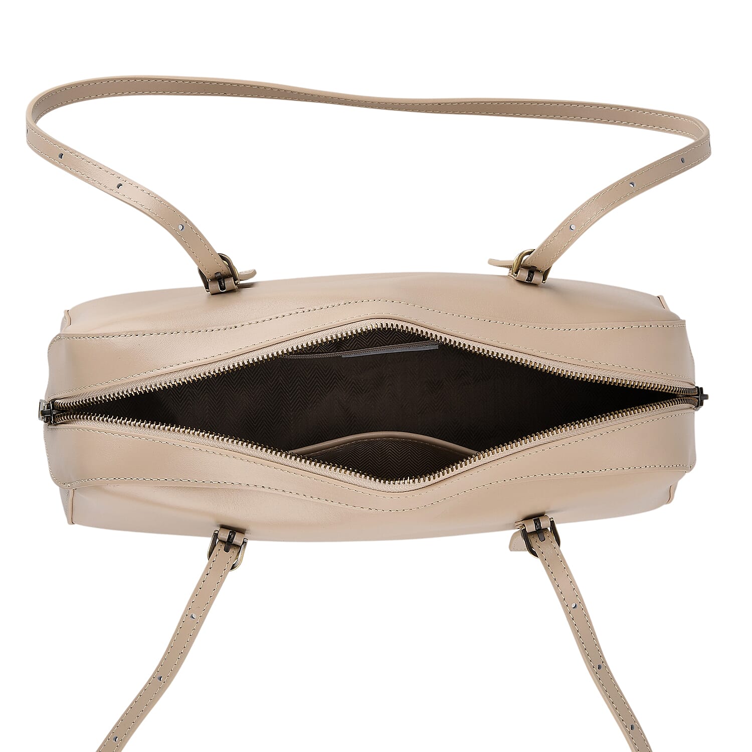 Premium Genuine Leather Cylindrical Barrel Tote Bag - Beige