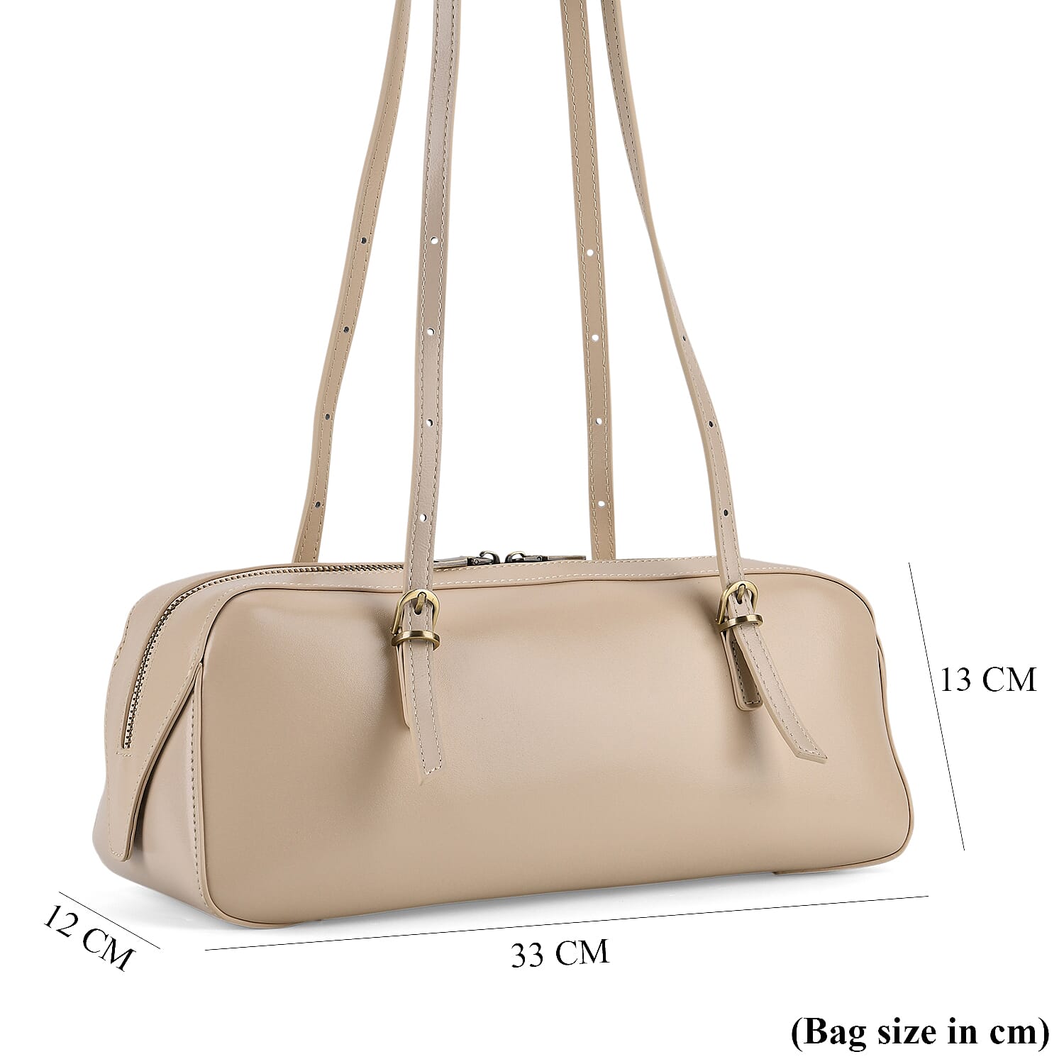 Premium Genuine Leather Cylindrical Barrel Tote Bag - Beige