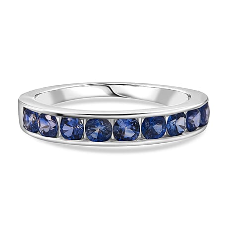 D'Joy Ceylon Sapphire Ring in Rhodium Overlay Sterling Silver 1.35 Ct.