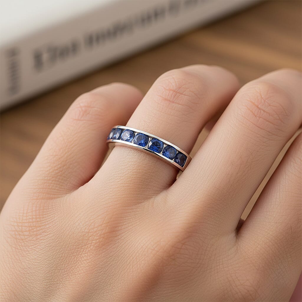 D'Joy Ceylon Sapphire Ring in Rhodium Overlay Sterling Silver 1.35 Ct.
