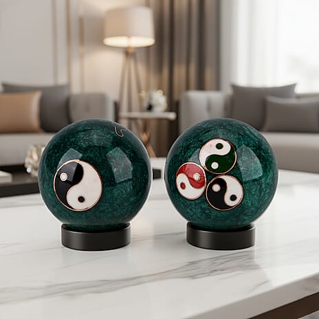 Set of 2 Chiming Enamelled Cloisonne Baoding Balls For Meditation, Hand Flexibility and Stress Relief - Yin Yang